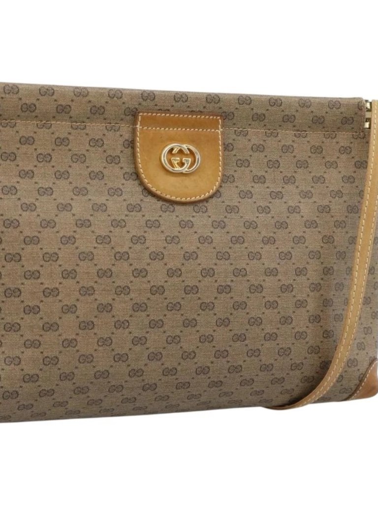 Gucci Micro Gg Supreme Shoulder Bag Pvc Beige Gold Auth 183600